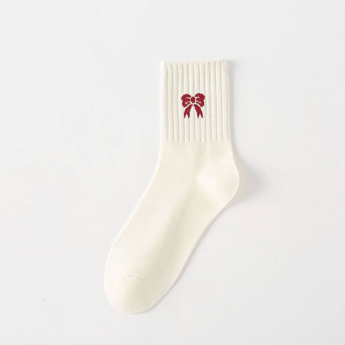 RED BOW COTTON CREW SOCKS FOR WOMEN STRIPED_CWMS1371