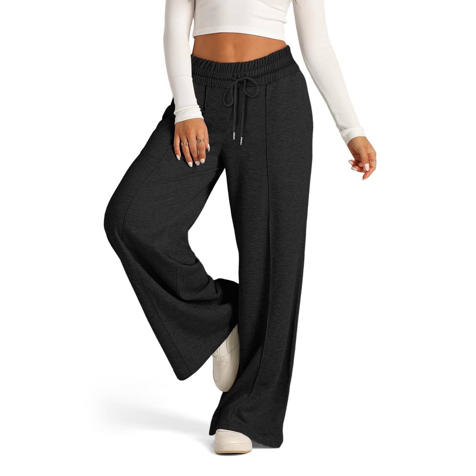 Tethered Solid Color Waist Fashion Wide Leg Pants