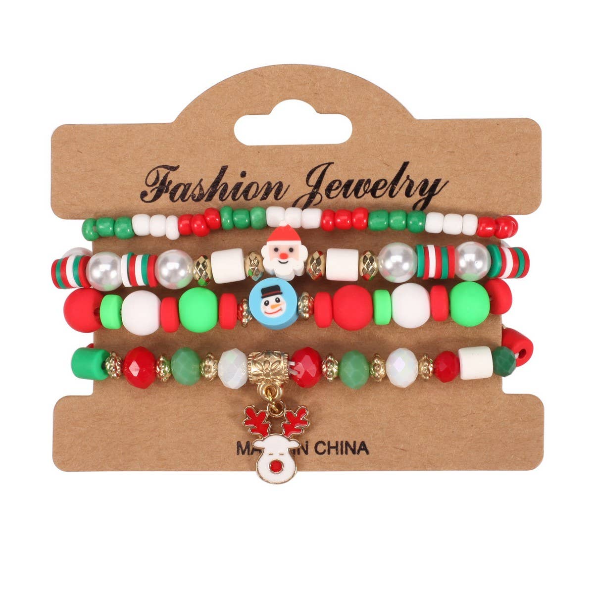 Cwmm10448_Christmas Charm Beaded Bracelet Snowman Tree Gift