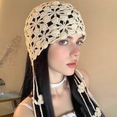 Boho Crochet Beanie ? Floral Tassel Knit Hat_Cwah04324