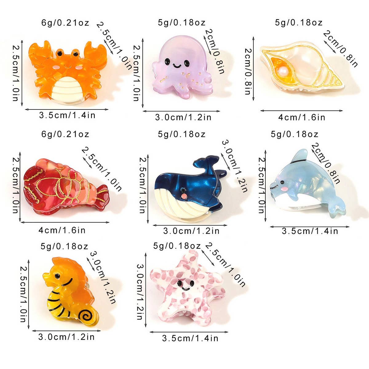 CUTE OCEAN STARFIS SEA SNAIL SMALL ACETATE HAIR CLAW CLIPS