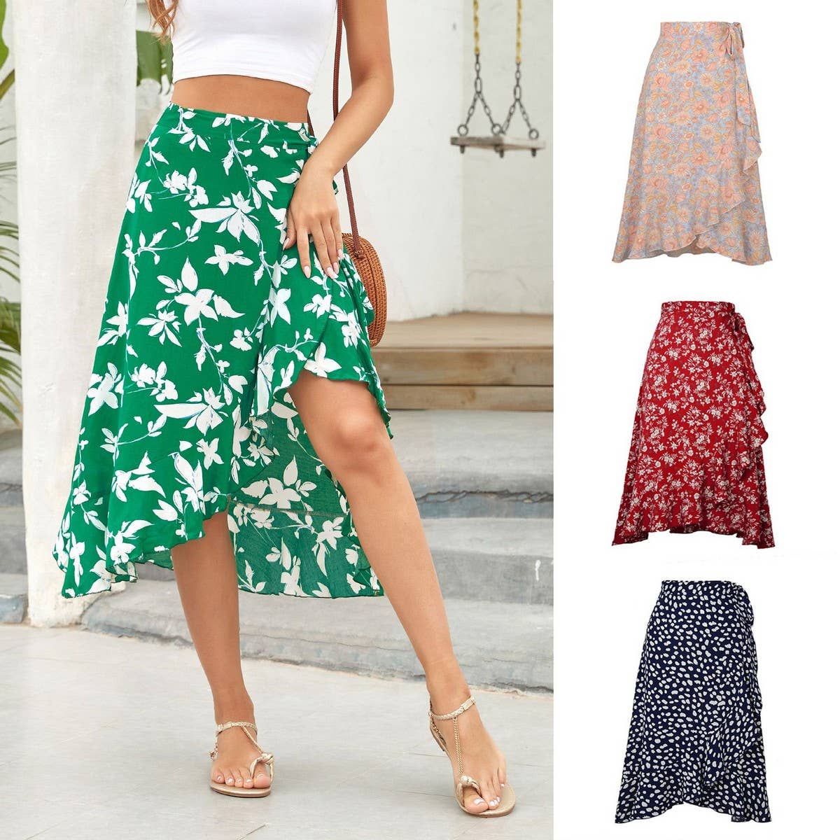 ONE PIECE PRINTED LONG SKIRT IRREGULAR CASUAL SKIRT_CWAB4813