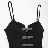 FRENCH STYLE SHINY BOW MINI DRESS CHIC LOOK_CWDMD5807