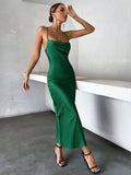 Solid-Colored Satin Satin Party Halter Dress