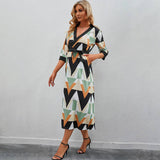 V-Neck Lapel Lace-Up Slim-Fit Long-Sleeved Dress