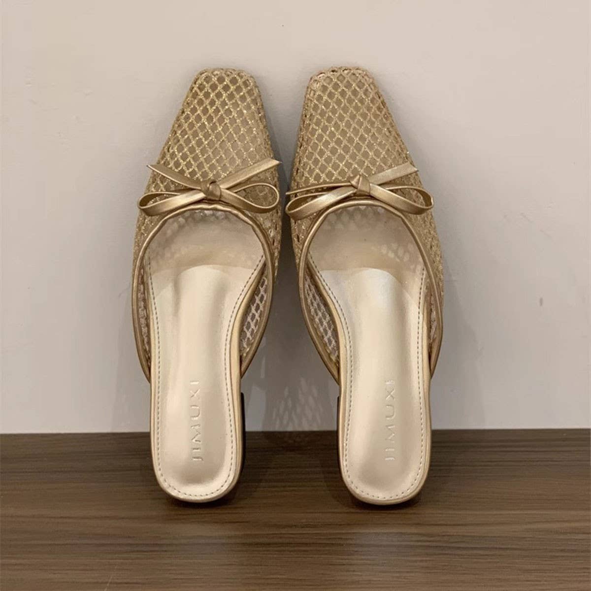 MESH BOW KNIT MULES FLAT BALLET SLIP ON SHOES_CWSHF0114
