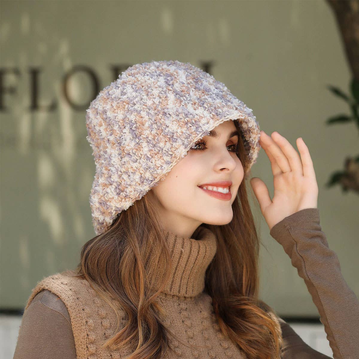 STRIPED BUCKET HAT WARM EAR PROTECTION KNITTED HAT_CWAH1978