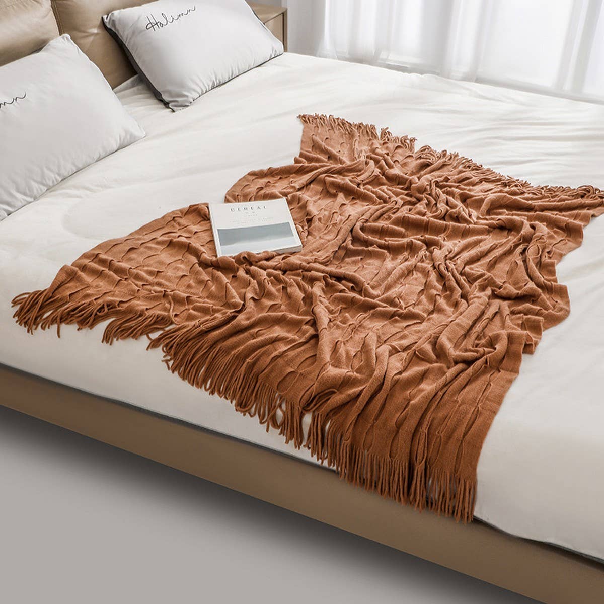 KNITTED THIN TASSEL SOFA BLANKET BED END BLANKET_CWMM0222