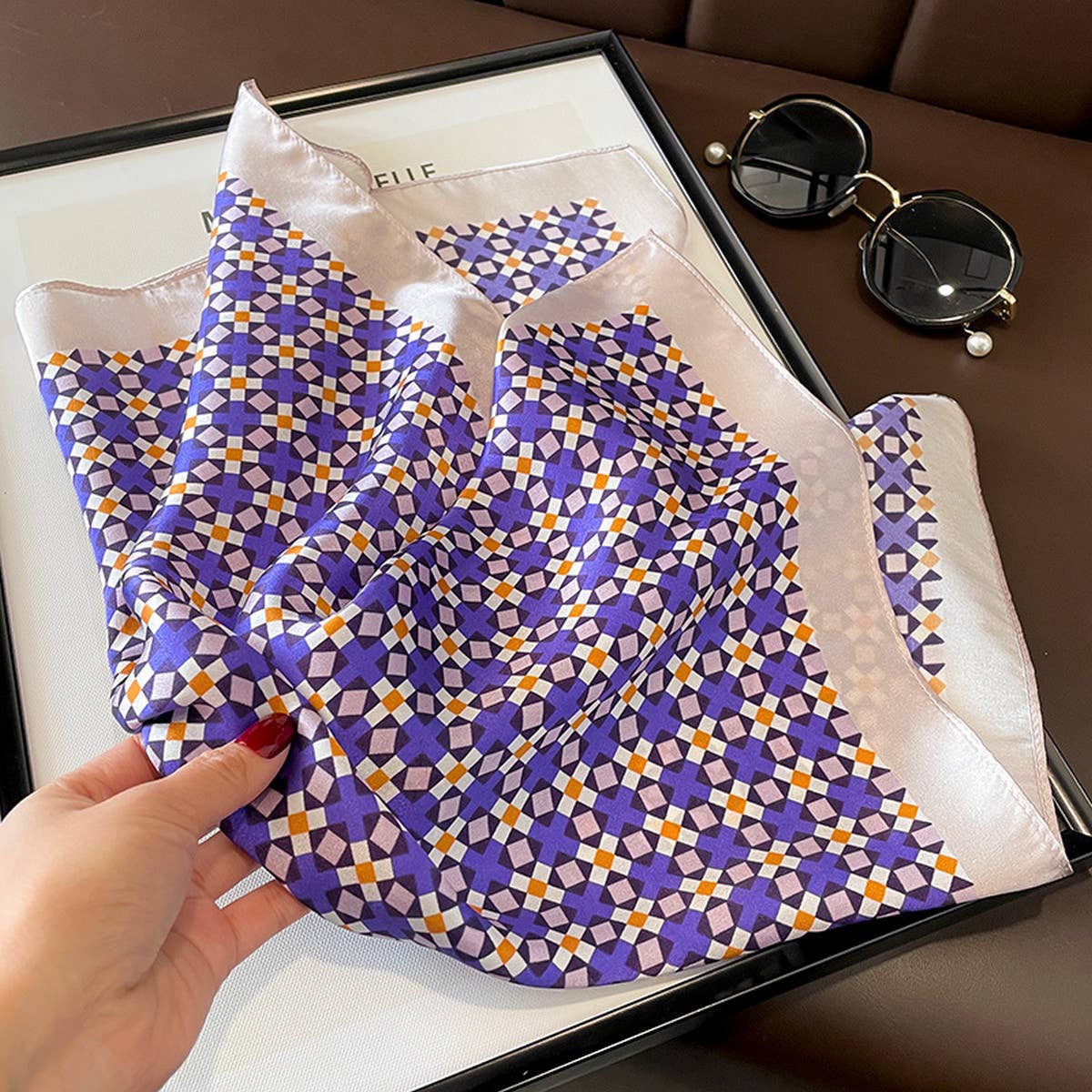 PURPLE FLORAL SILK SCARF ELEGANT SQUARE SCARF_CWASC0626