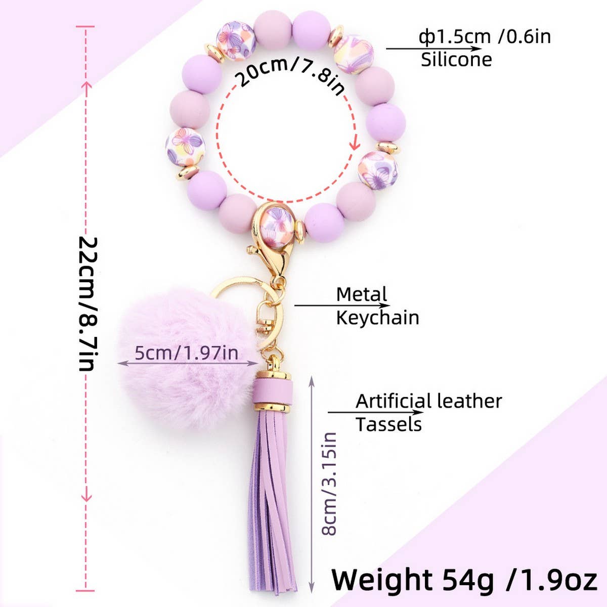 POM POM TASSEL KEYCHAIN SILICONE BEAD BRACELET_CWAB5016