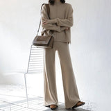 Sweater With Slit And Wide Leg Pants Knit Suit