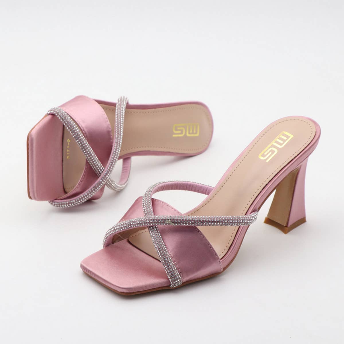 SIMPLE SQUARE TOE RHINESTONE HIGH HEEL SANDALS_CWSHS0566