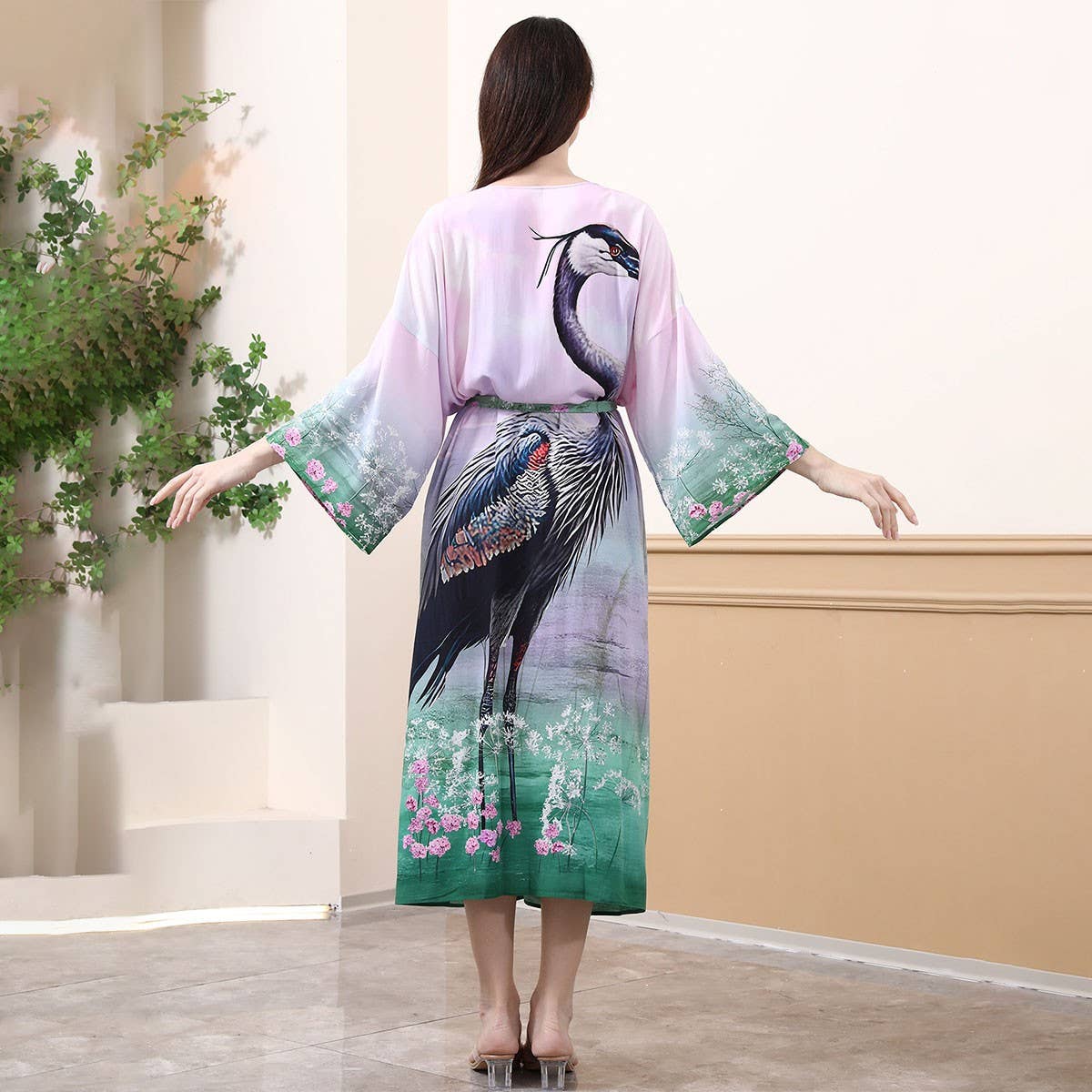 PEACOCK FLORAL PRINT BEACH COVER UP FOR BIKINI_CWMM6304