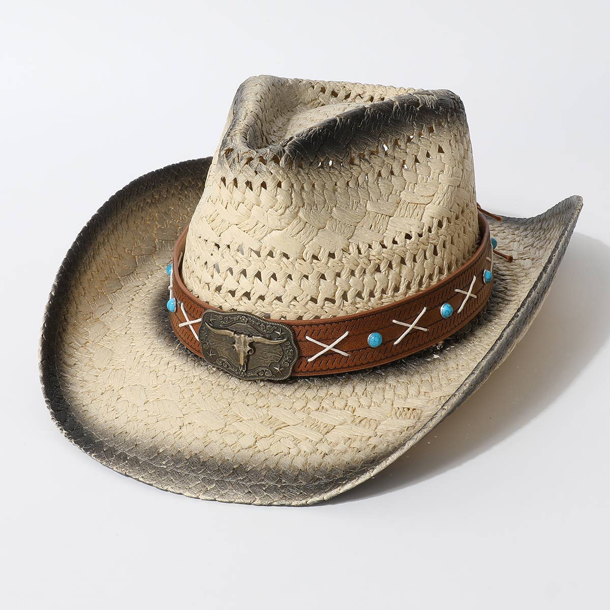 Vintage Hollow Out Straw Cowboy Beach Hat_Cwah3656