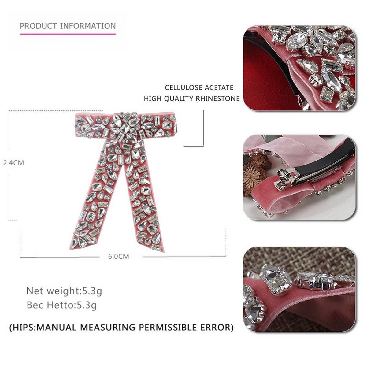 DIAMOND BOW HAIR ACCESSORY TOP CLIP PONYTAIL CLIP_CWAHA4415