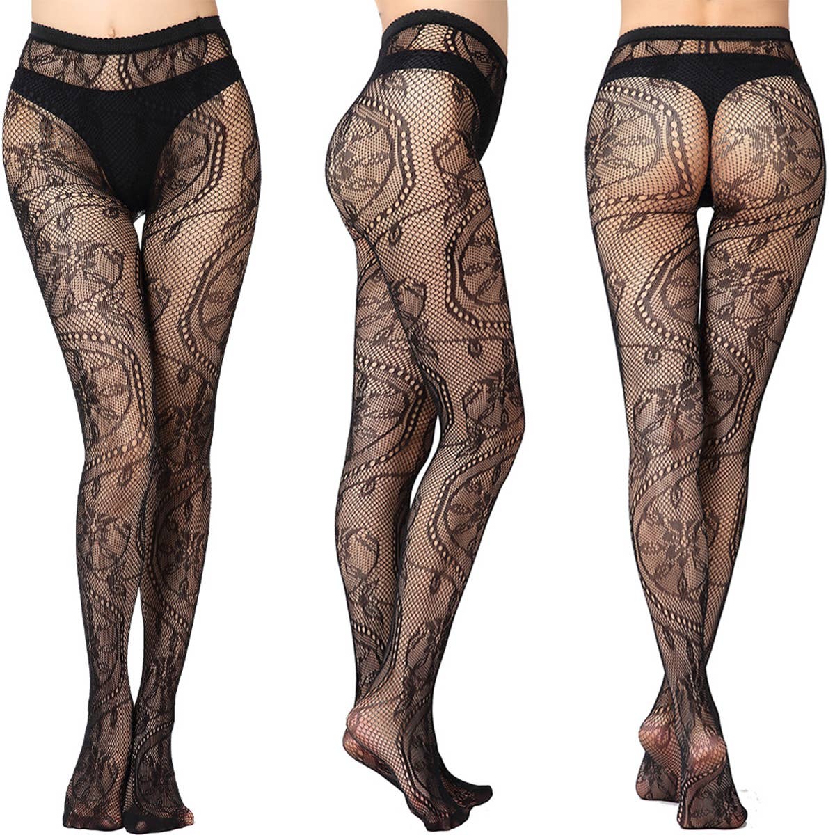 LACE PATTERNED FISHNET STOCKINGS THIGH PANTYHOSE_CWMS0228