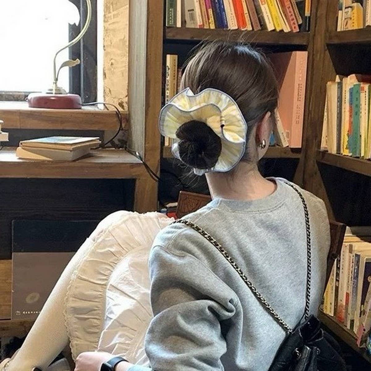 Yellow Stripe Versized Scrunchie Hair Tie_Cwaha5505