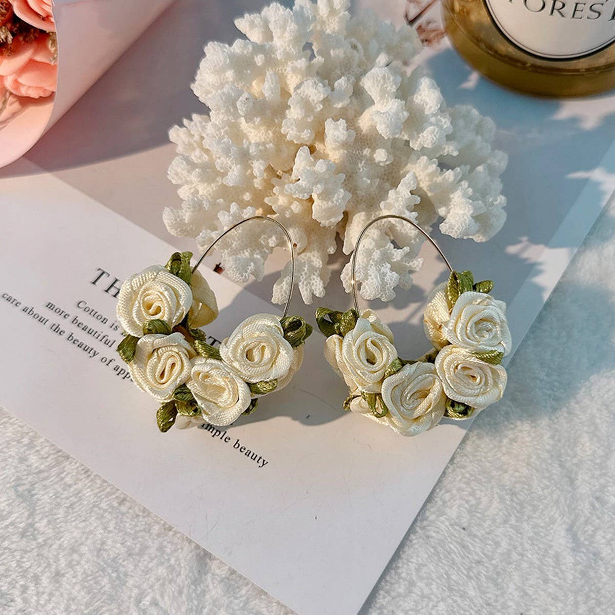 HANDMADE FABRIC ROSE V SHAPE EAR CUFFS_CWMM6273