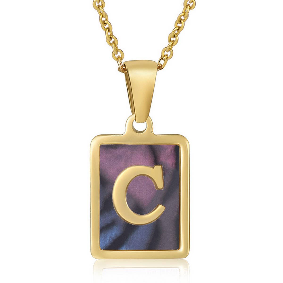 SQUARE SHELL 26 LETTER PENDANT NECKLACE_CWAJE0674