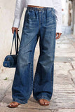Cwjp0585_Mid Waist Pleated Wide Leg Straight Jeans
