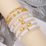 White Polymer Clay Star Smiley Face Bracelet Set_Cwmm3540