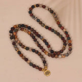 108 LOTUS PENDANT PICASSO STONE BEADED BRACELET_CWAJE3949