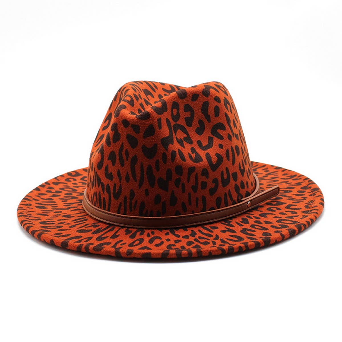 Woolen Leopard Print Hat Jazz Hat Wide Brim Hat_Cwah2570