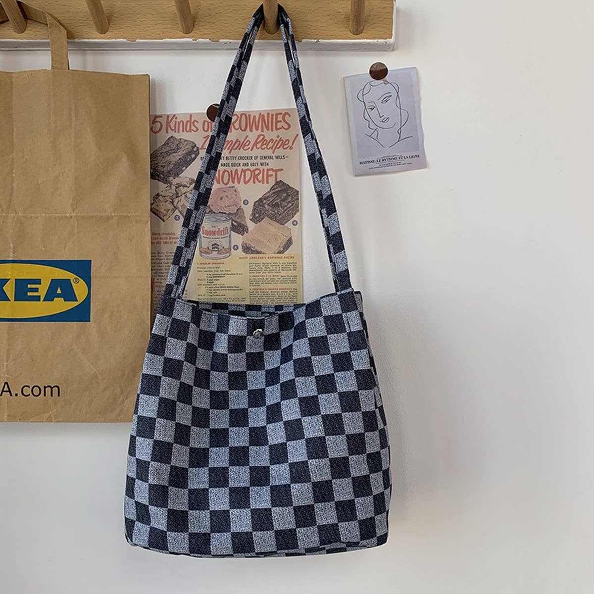 Plaid Simple Commuter Canvas Bag_Cwab2156