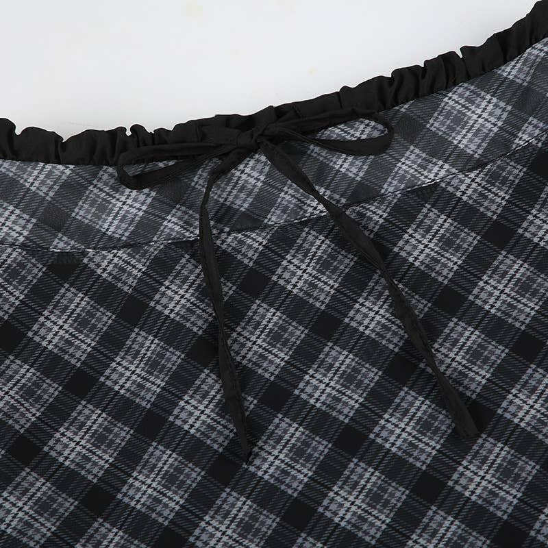 White Gauze Plaid Tall Waist Long Skirts