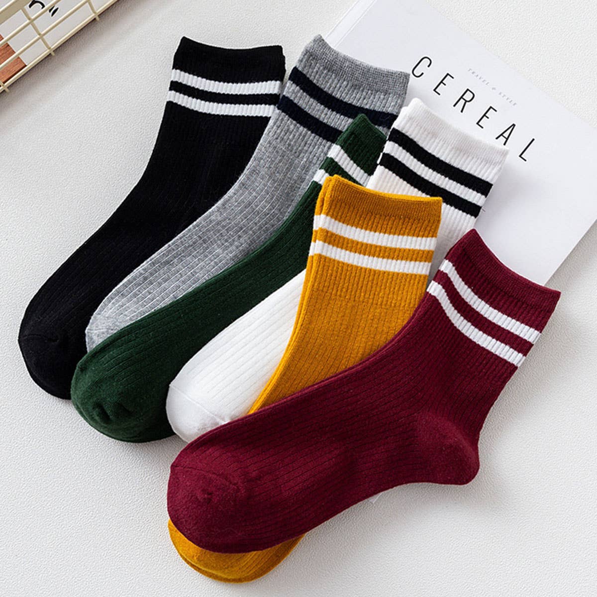 2 STRIPE COTTON MID SOCKS FOR WOMEN WHOLESALE_CWMS070