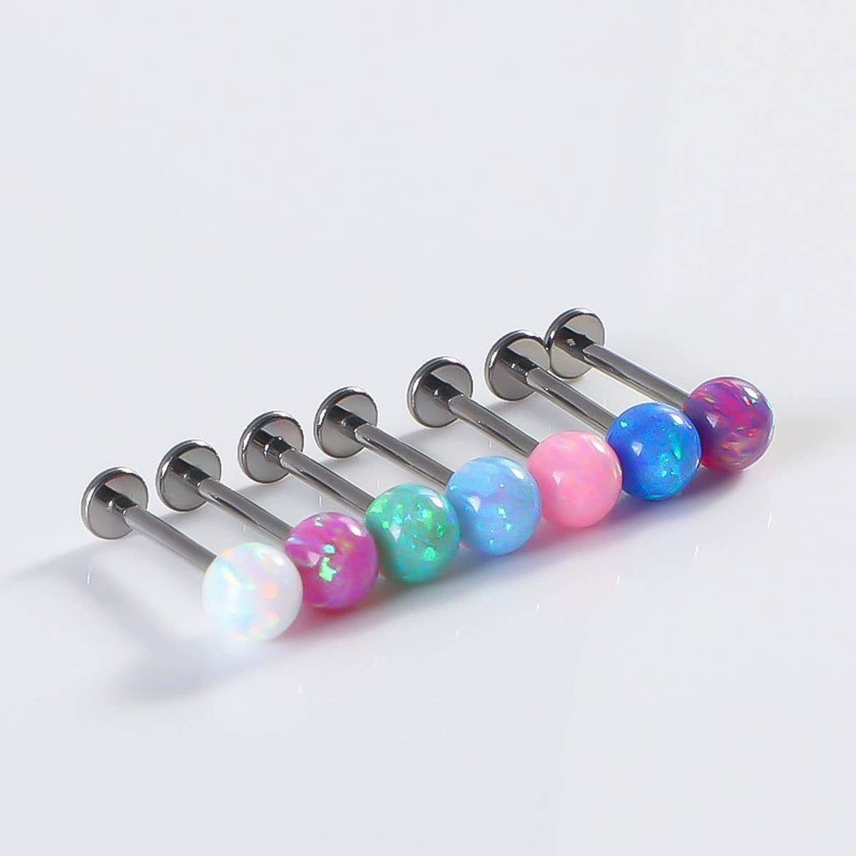 STAINLESS STEEL OPAL LIP STUD STRAIGHT BARBELL_CWMM9589