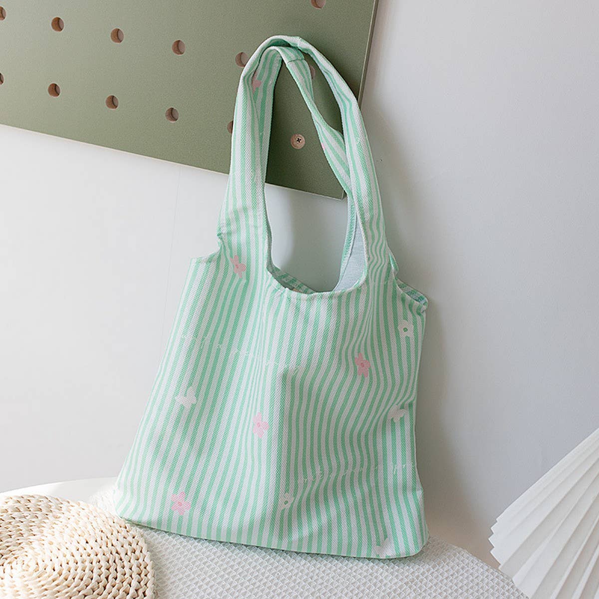 NEW LARGE STRIPED CANVAS TOTE BAG FOR WOMEN_CWAB5640