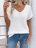 V-Neck Hollow-Out Solid Color Loose T-Shirt