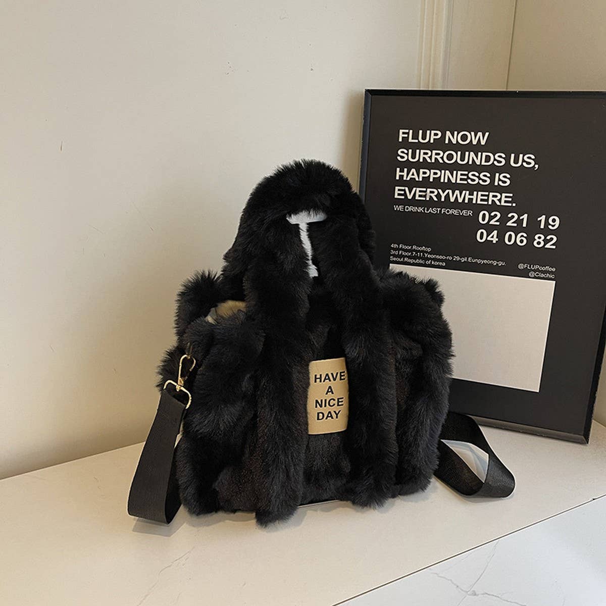 Winter Faux Rabbit Fur Crossbody Handbag Plush Bag_Cwab3998