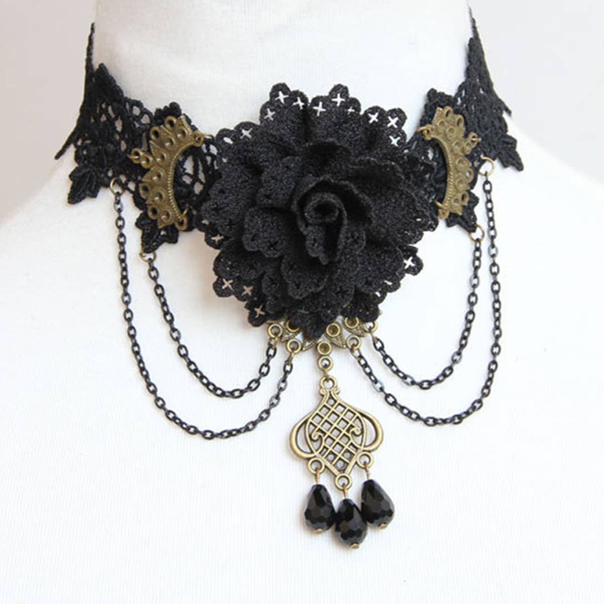 HALLOWEEN FLOWER CRYSTAL LACE SHORT NECKLACE COLLAR_CWMM0163