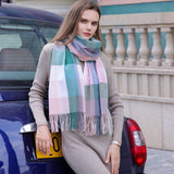 Women Winter Tartan With Fringe Plaid Scarves