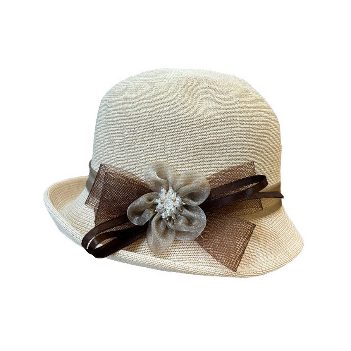 KNITTED SUNSHADE MESH FLOWER BOW BUCKET HAT_CWAH1212