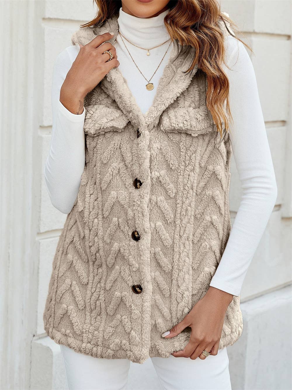 Warm Stylish Plush Hooded Cardigan Vest