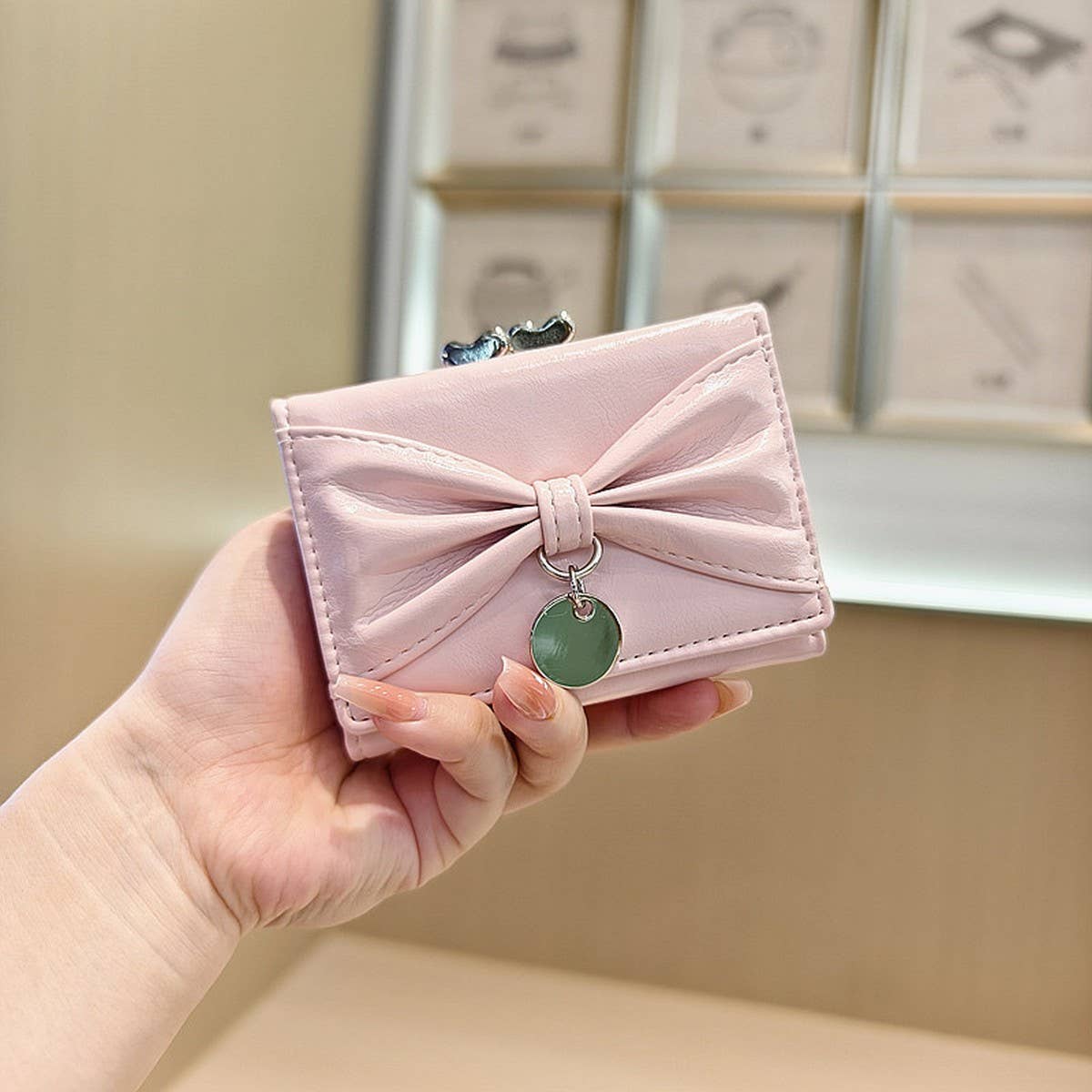 Cute Bow Heart Trifold Wallet With Coin Pouch_Cwab06215