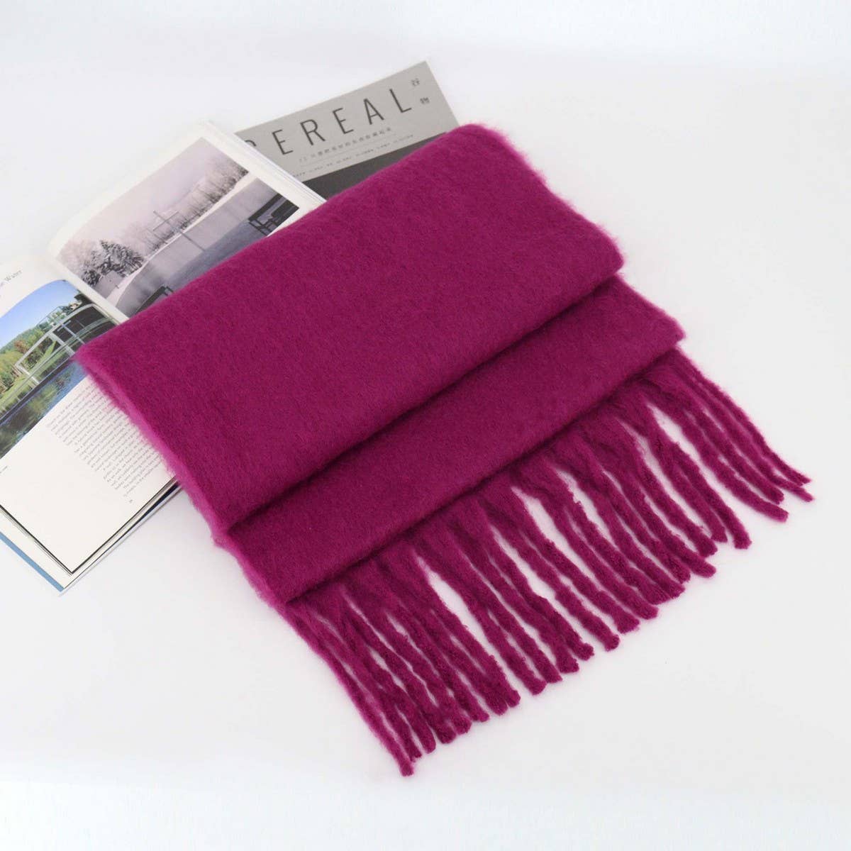 THICK MOHAIR SCARF WINTER TASSEL WRAP FOR WOMEN_CWASC1099
