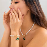 CLOVER PEARL NECKLACE BRACELET SET_CWAJE1131
