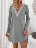 V-Neck Loose Slimming Solid Color Shift Dress