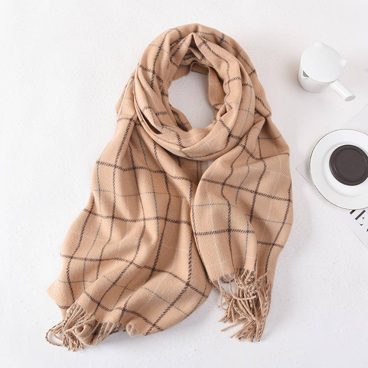 Women Simple Warm Plaid Scarf