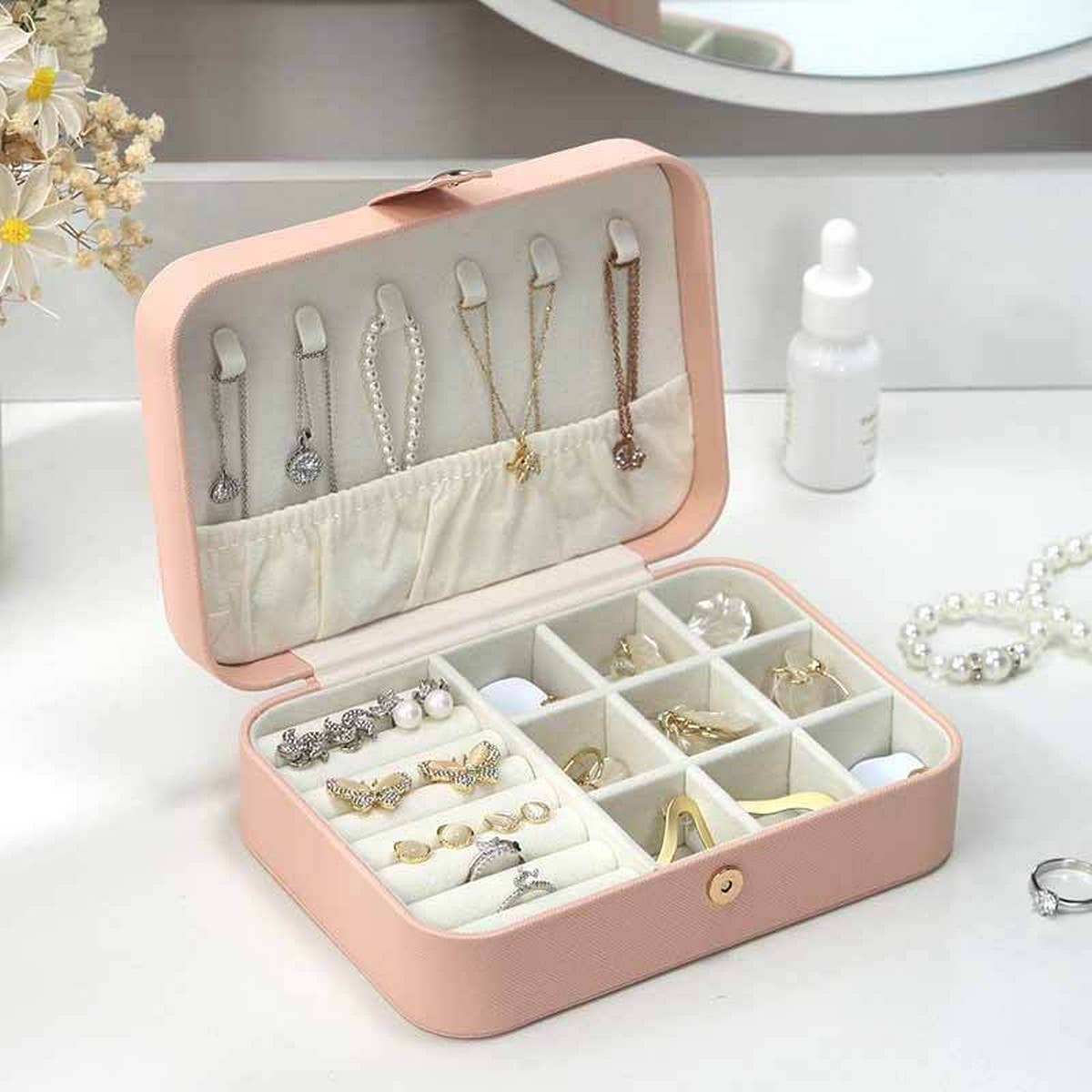 NEW SOLID COLOR DOUBLE LAYER JEWELRY STORAGE BOX_CWAJE1534