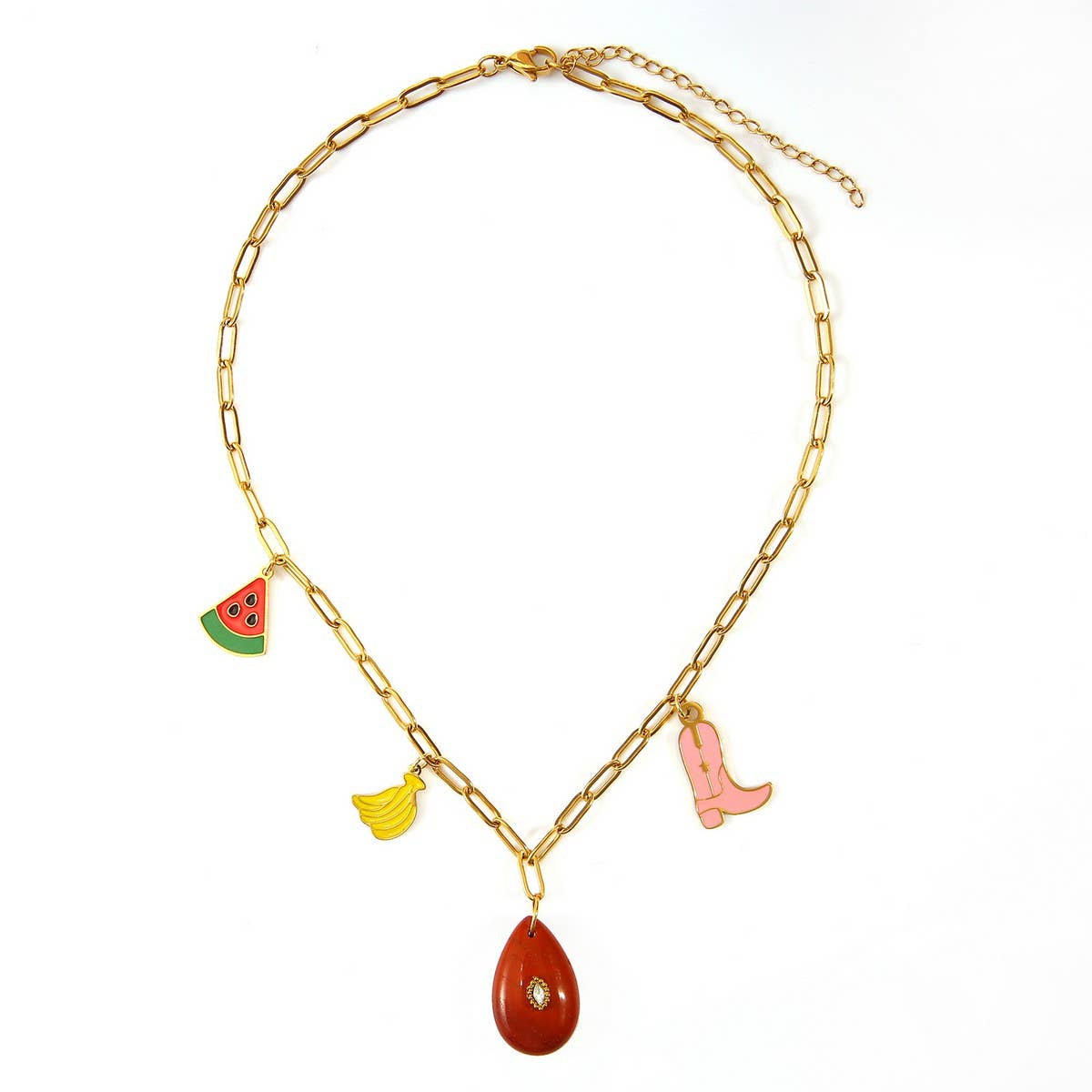 FRUIT PENDANT NECKLACE WITH STONE COTTON CORD_CWMM8873