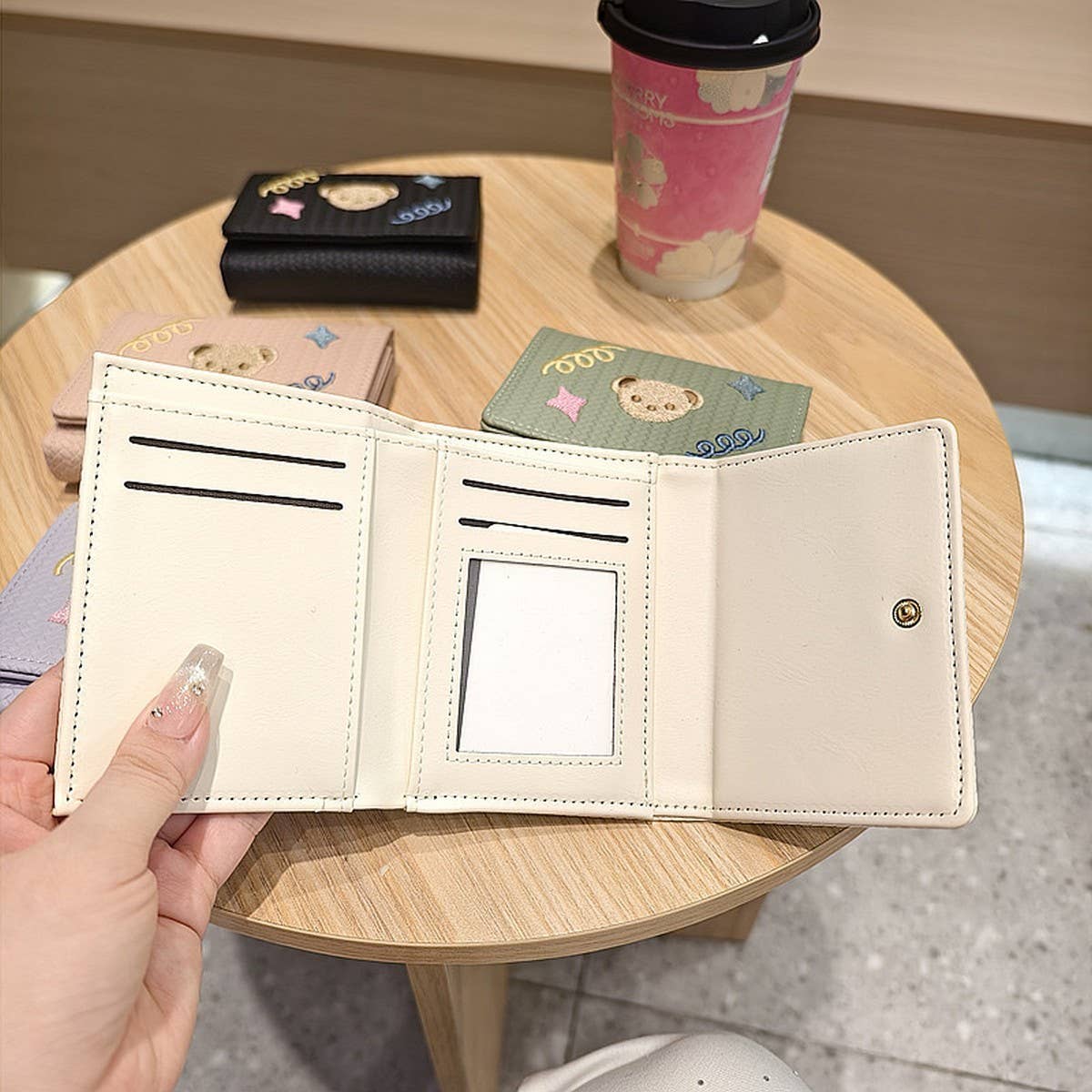 Cute Embroidered Bear Trifold Wallet_Cwab06216