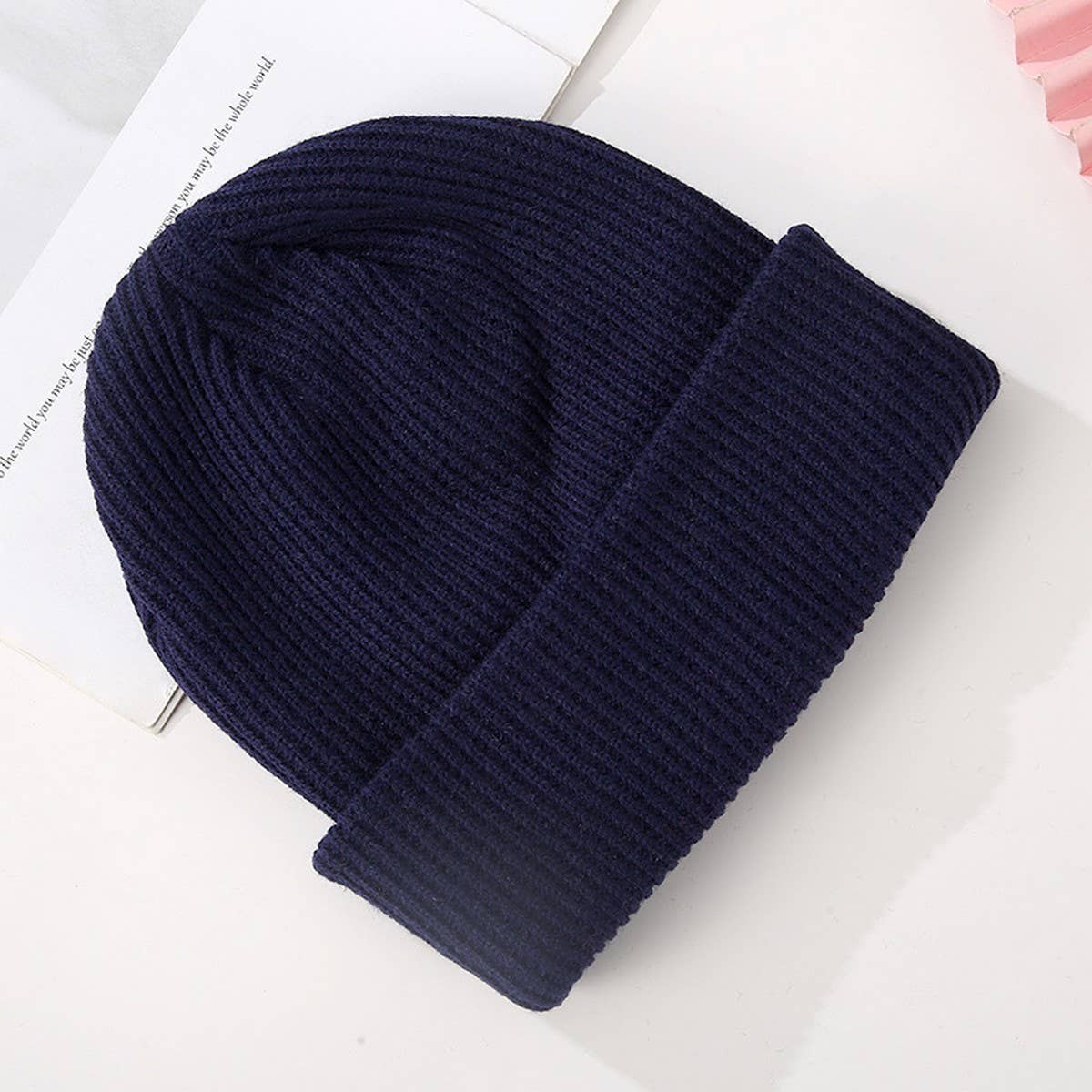 Cwah04349_Thick Knit Beanie Hat Unisex Black Winter