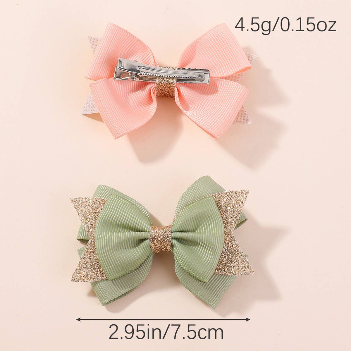 HANDMADE GLITTER BOW TAIL HAIR CLIP SET FOR GIRLS_CWAHA6717