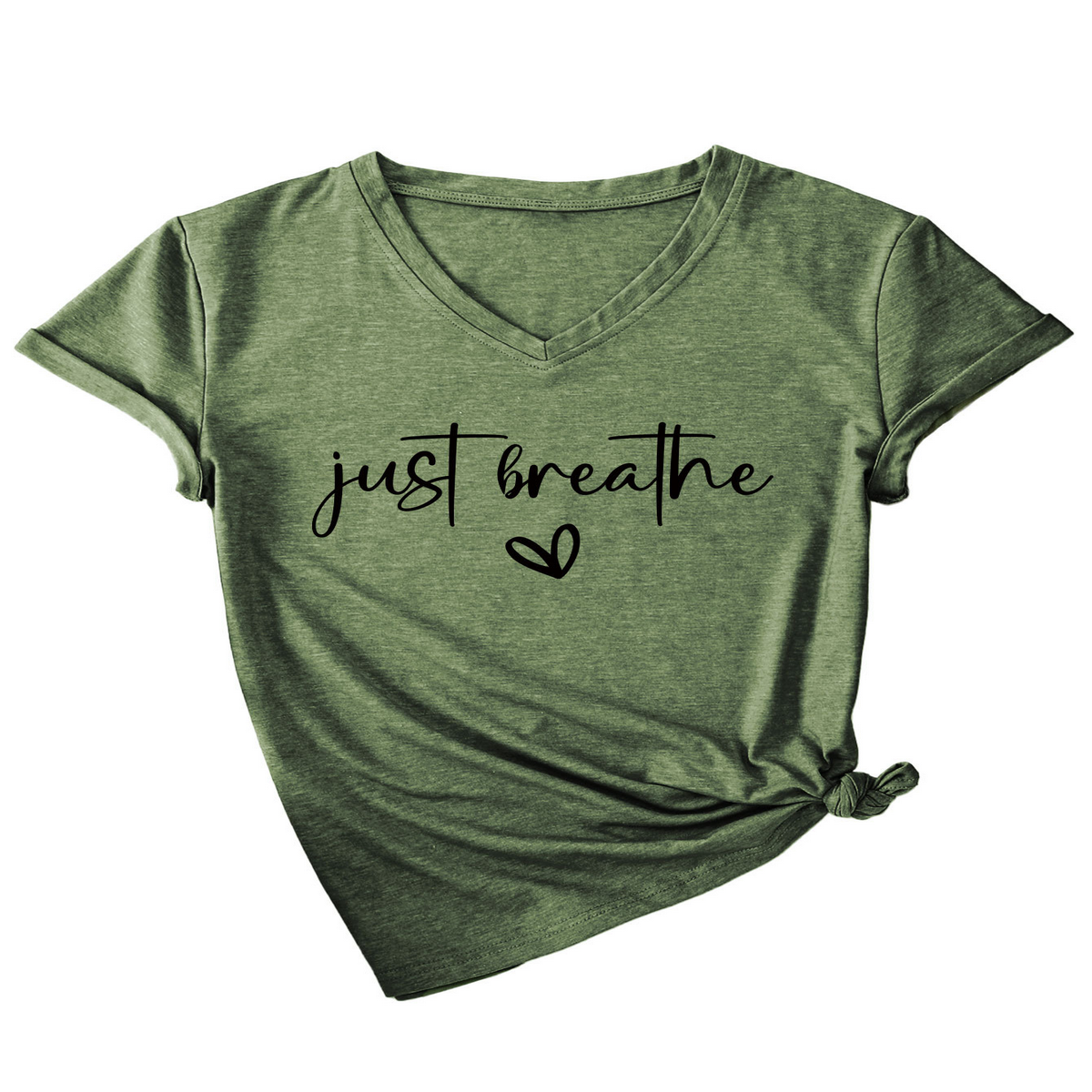 CUTE HEART LETTER PRINT V NECK TEE FOR WOMEN_CWTTS1482
