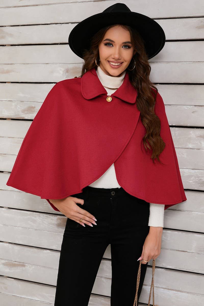 Cwoco0951_Solid Color Short Cape Shawl Coat